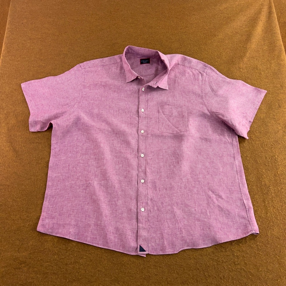 UNTUCKit Mens XXXL Purple Wrinkle Resistant Linen Short Sleeve Button Down Shirt